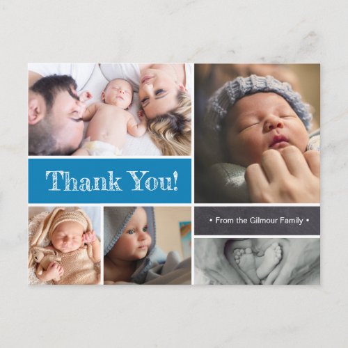 Blue Custom Baby birth announcement Thank You Postcard