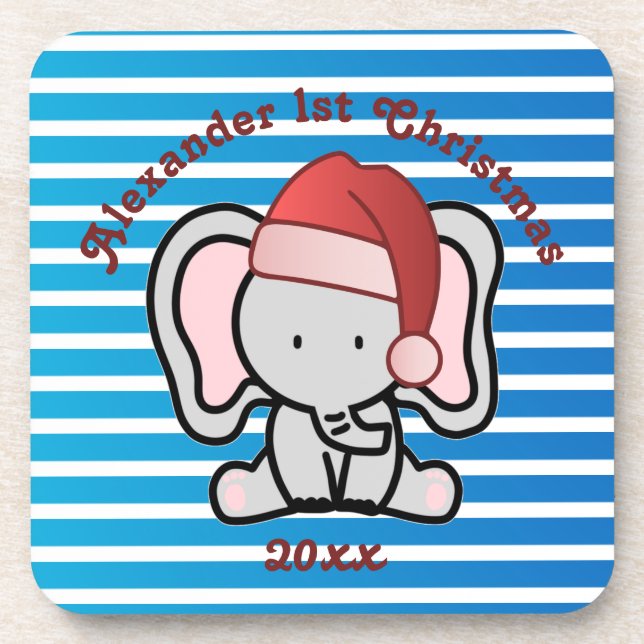 Blue Custom Baby Boy Name First Christmas 2022 Beverage Coaster (Front)