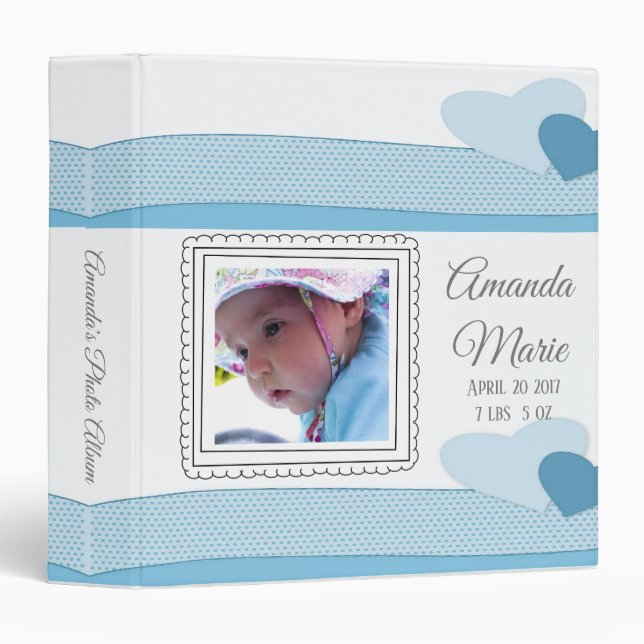 Blue Custom Baby Photo Album 3 Ring Binder (Front/Spine)