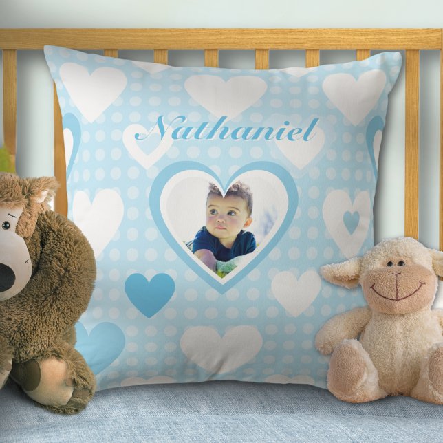Blue Custom Baby Photo Decor Throw Pillow (Creator Uploaded)