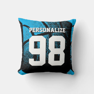 Blue custom basketball jersey number zippered throw pillow