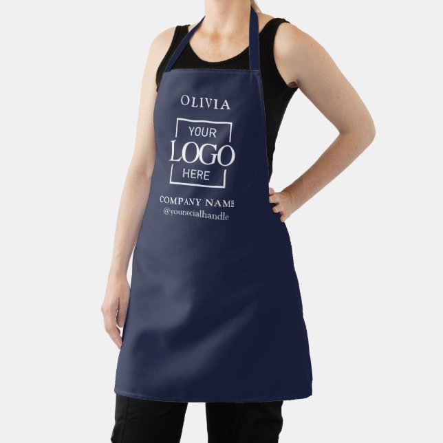 Blue Custom Business Logo & Employee Name Branded Apron (Insitu)