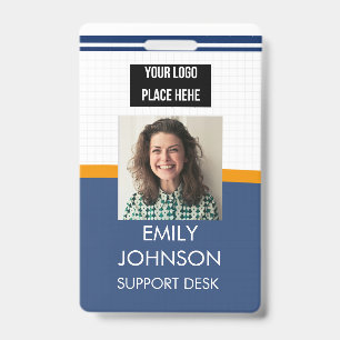blue Custom Business Logo Employee Photo Badge