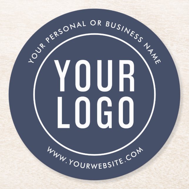 Blue Custom Business Logo Promotional Round Paper Coaster (Front)