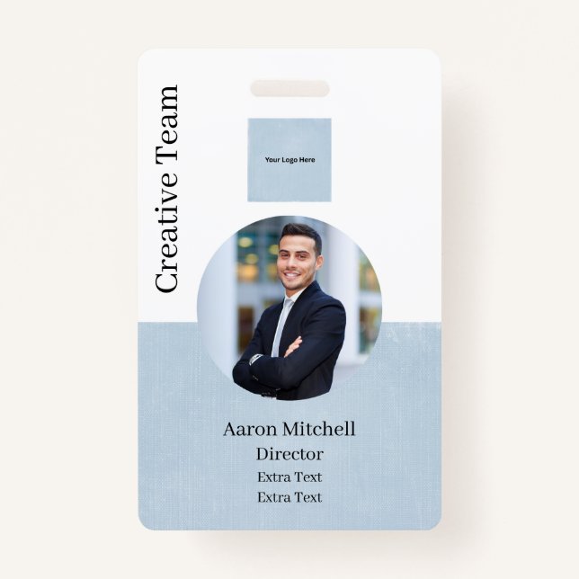 Blue Custom Company Modern Employee ID Badge (Front)