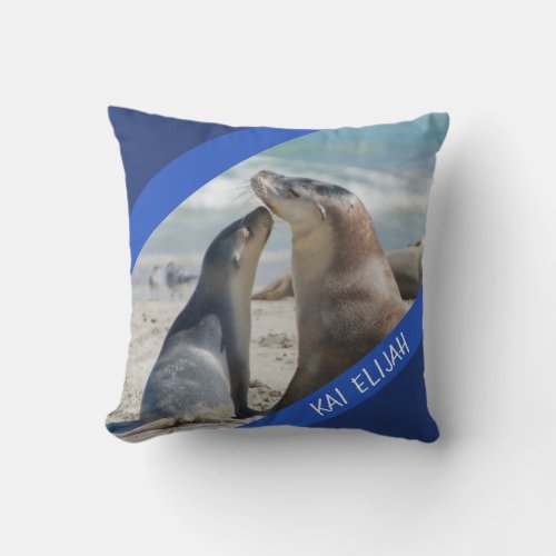 Blue Custom Cute Sea Lion  Pup Australia Throw Pillow