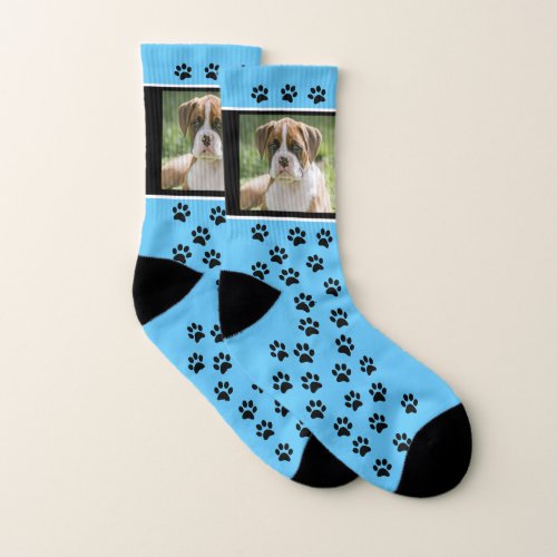 Blue Custom Dog Photo Socks _ Custom Pet Socks