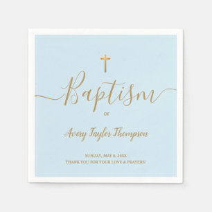 Blue custom Elegant Gold Cross Baptism Script Napkins