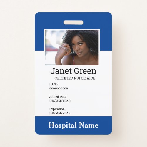 Blue Custom Employee Nurse Doctor ID Photo Badge