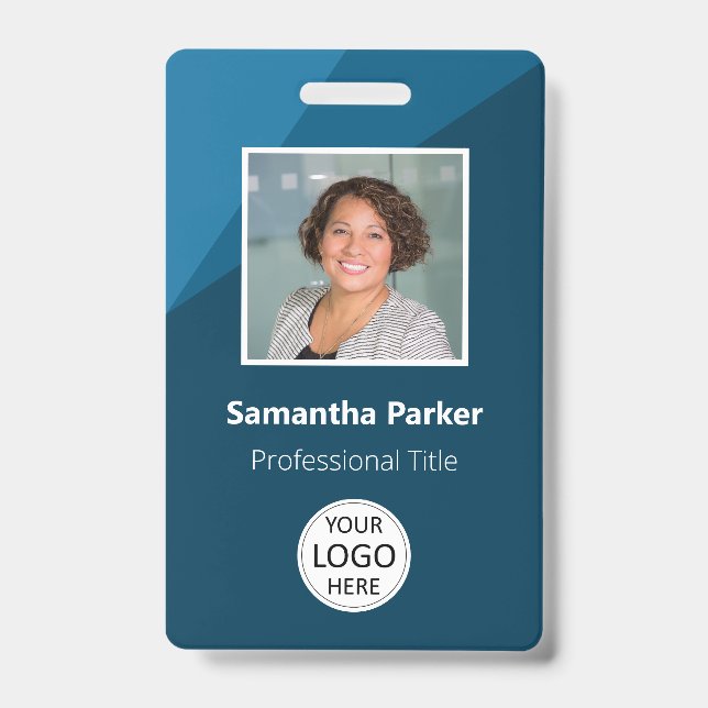 Blue Custom Employee - Photo ID, Logo, Bar Code Badge (Front)