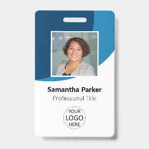 Blue Custom Employee - Photo, Logo, Barcode, Name  Badge