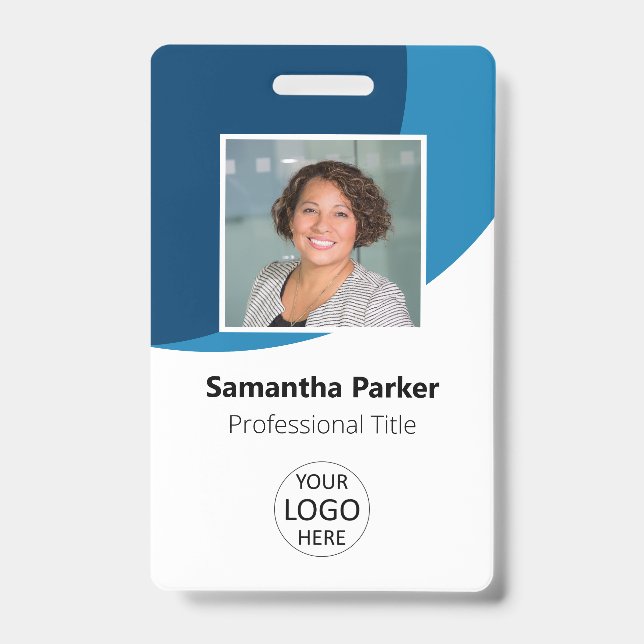 Blue Custom Employee - Photo, Logo, Barcode, Name  Badge (Front)
