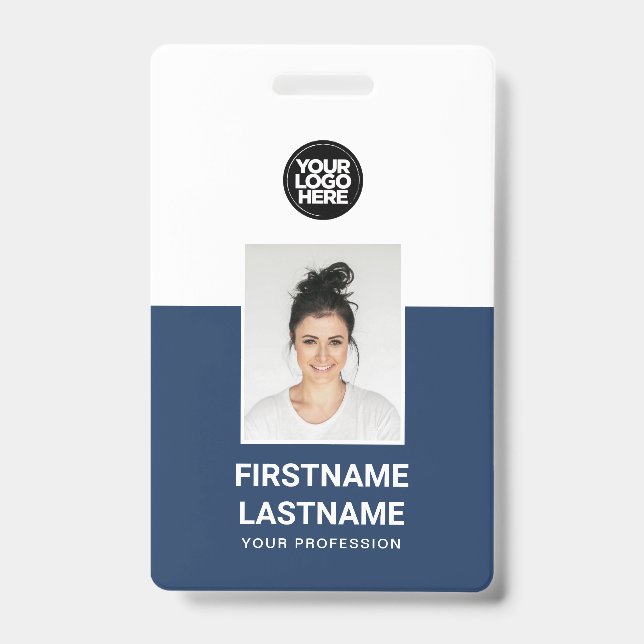 Blue | Custom Employee Photo, Logo, Name Badge (Front)