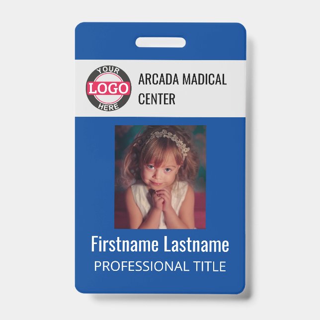 Blue Custom Employee Photo Logo Name Badge (Front)