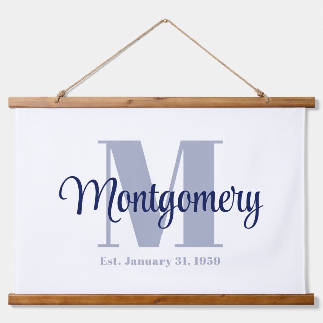 Blue Custom Family Name Sign Wedding Gift Idea  Hanging Tapestry (Front)