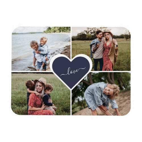 Blue Custom Family Photo Collage Magnet