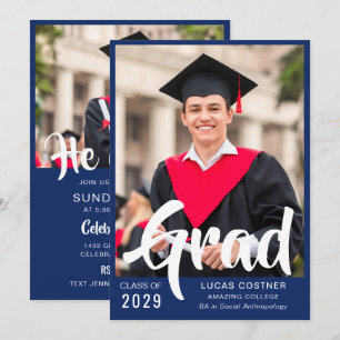 Blue Custom Graduation Announcement & Party Invite