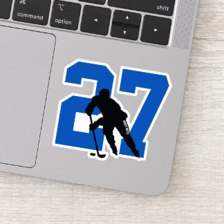Blue Custom Hockey Player Number Laptop Sticker