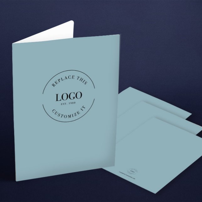 Blue Custom large Business Logo website  Pocket Folder (Blue, Easy to use Business folder template with logo and website.)