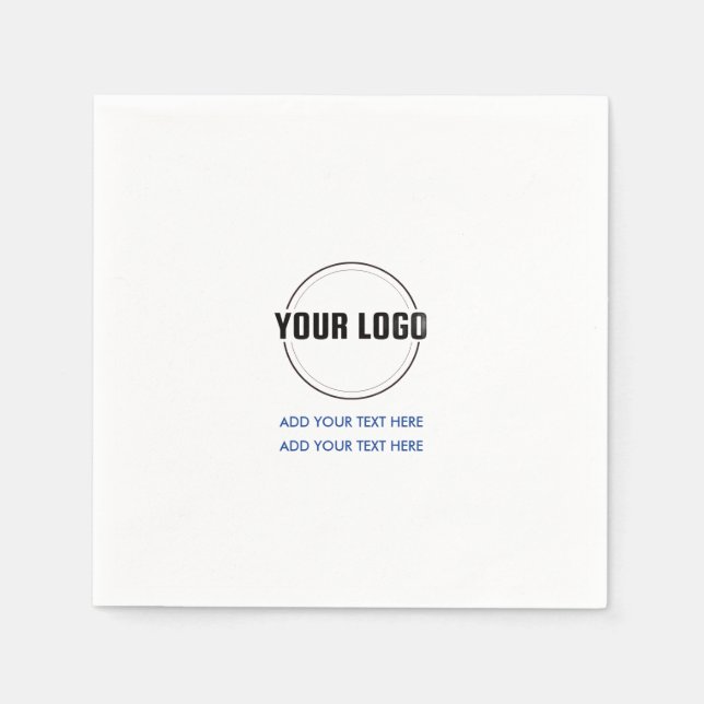 Blue | Custom Logo and Text Minimalist Square  Napkins (Front)
