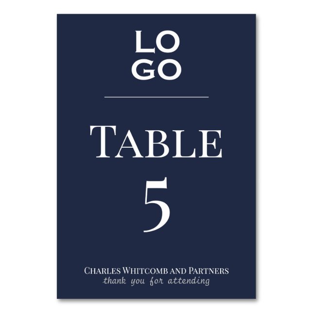Blue Custom Logo Business or Corporate Event  Table Number (Front)