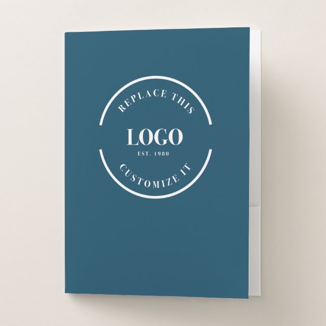 Blue Custom Logo Presentation Folder with Pockets (Front)