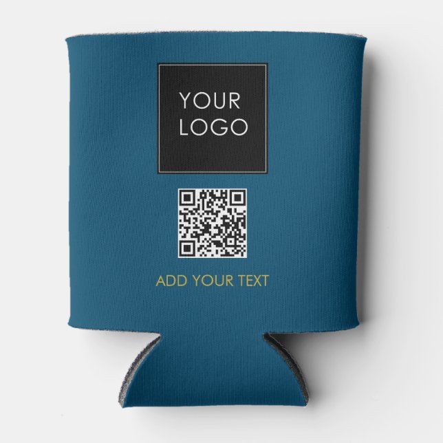 Blue Custom Logo Promotional Business QR Code Can Cooler (Front)