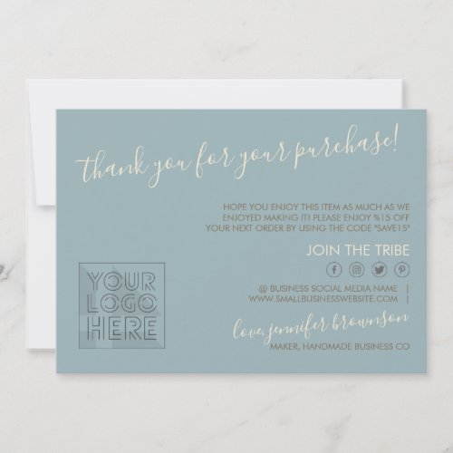 Blue Custom logo QR code Candle Care Instructions Thank You Card