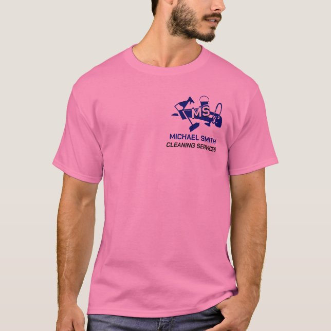 Blue Custom Logo Text Cleaning Services Cute Pink  T-Shirt (Front)