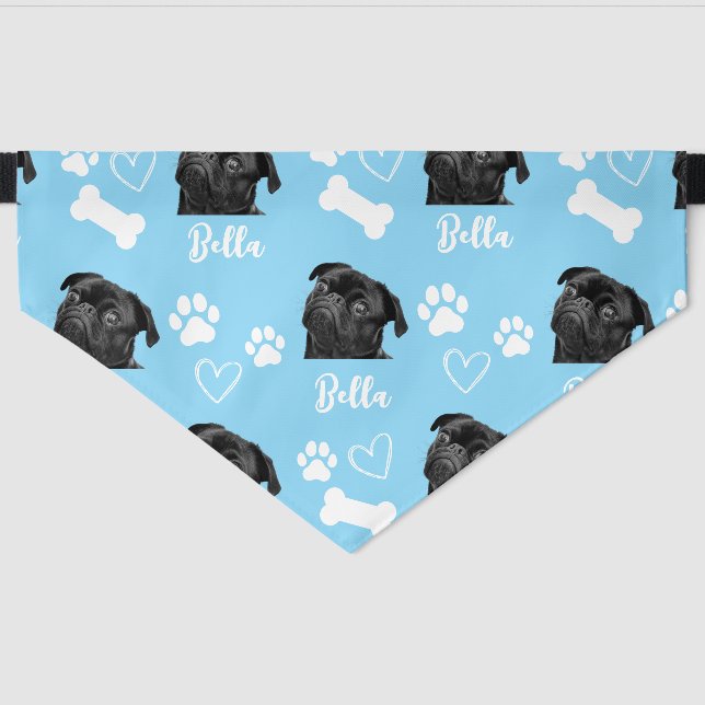 Blue Custom Love Paw Print Dog Lover Pet Photo Pet Bandana Collar (Front)