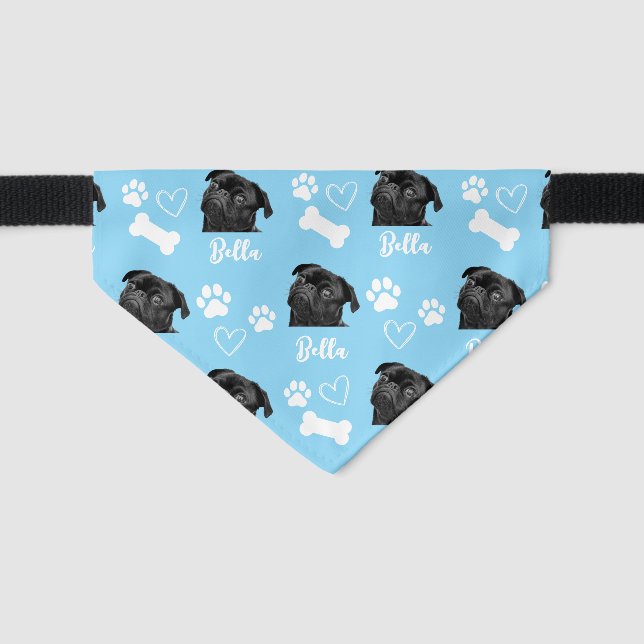 Blue Custom Love Paw Print Dog Lover Pet Photo Pet Bandana Collar (Front)