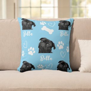 Blue Custom Love Paw Print Dog Lover Pet Photo Throw Pillow