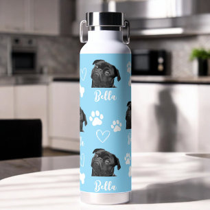 Blue Custom Love Paw Print Dog Lover Pet Photo Water Bottle