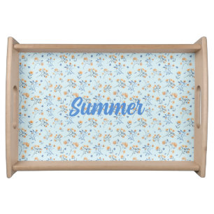 Blue Custom Modern Botanical Wildflower Pattern   Serving Tray