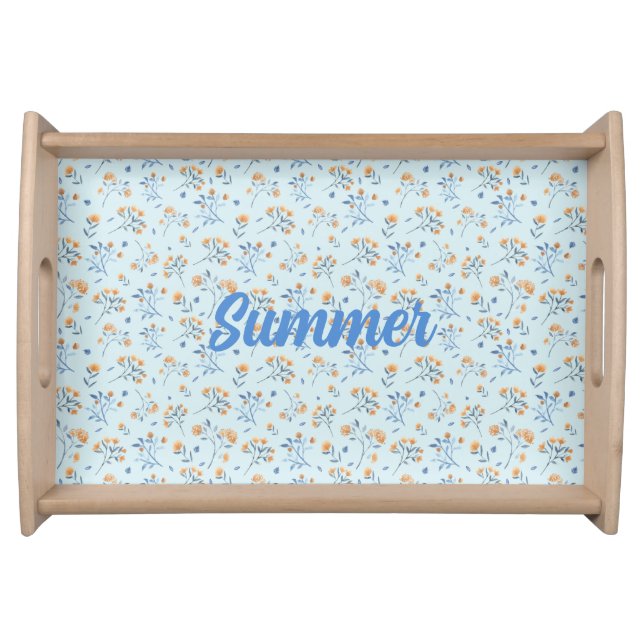 Blue Custom Modern Botanical Wildflower Pattern   Serving Tray (Front)