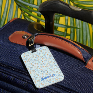 Blue Custom Monogram Girly Wildflower Pattern   Luggage Tag