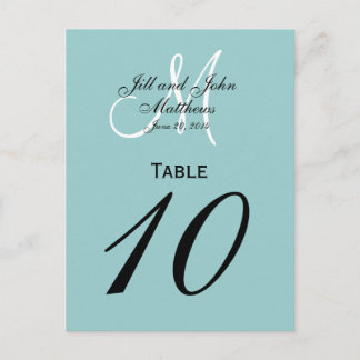 Blue Custom Monogram Wedding Table Number