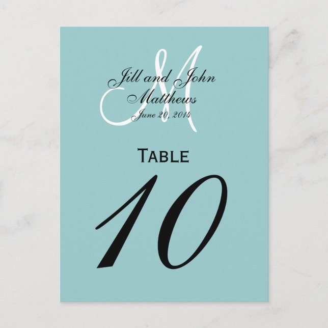 Blue Custom Monogram Wedding Table Number (Front)