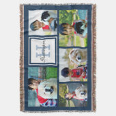 Blue Custom Monogrammed 5 Photo Picture Collage Throw Blanket (Front Vertical)