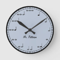 Blue Custom Music Notes Round Clock