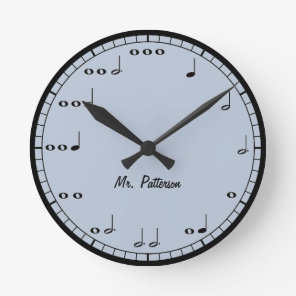 Blue Custom Music Notes Round Clock