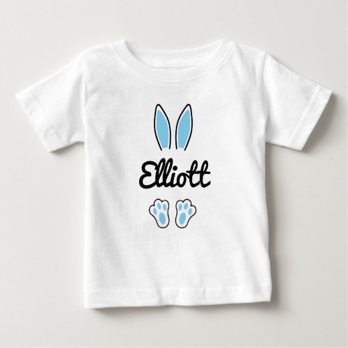 Blue Custom Name Easter Bunny Ears Feet Baby T_Shirt