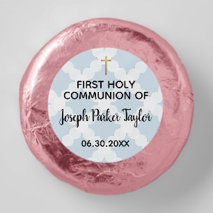 Blue Custom Name first holy communion gold cross Dipped Oreo Cookie Favors