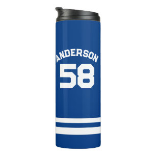 Blue Custom Name & Number Sports Fan Thermal Tumbler