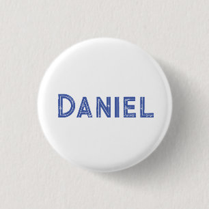 Blue custom name on white button