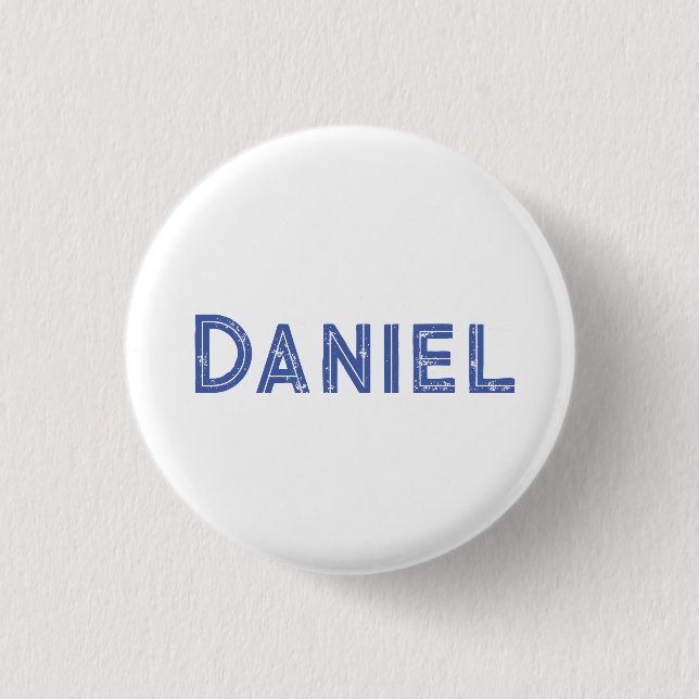Blue custom name on white button (Front)