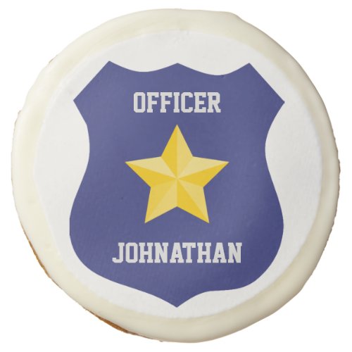 Blue Custom Name Police Officer Badge Sugar Cookie