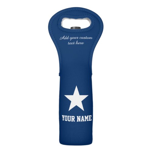 Blue custom name star logo wine bottle tote bag