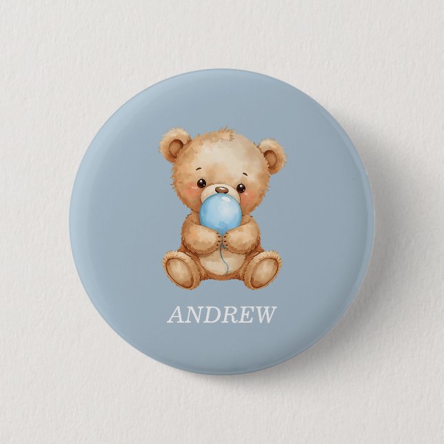 Blue Custom Name Teddy Bear Buttons (Front)
