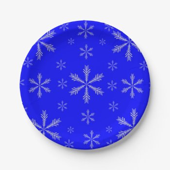 Blue Custom Paper Plates With Snowflakes by NatureTales at Zazzle